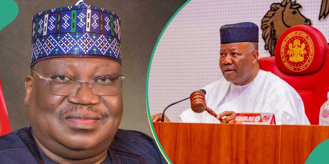 Senator Ahmed Lawan and the senate president, Godswill Akpabio argue about setting time