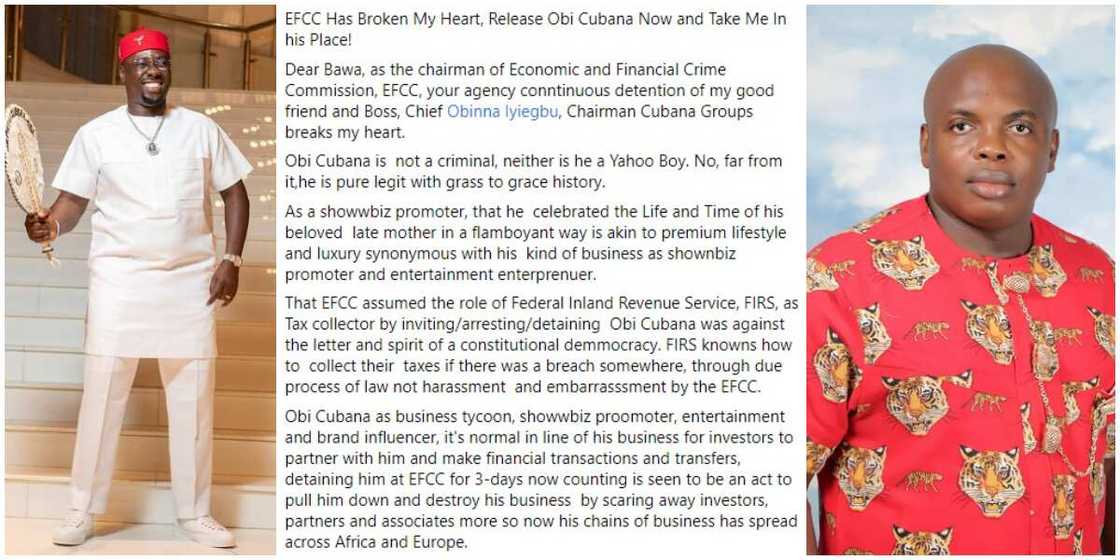 Obi Cubana: Heartbroken Imo businessman pens open letter to EFCC chairman, seeks to stand in place of the socialite