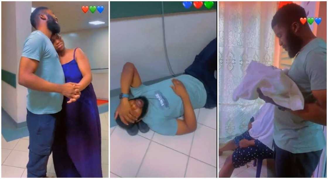 Photos of a man and his wife in the labour room. Photos of a man and his wife in the labour room.