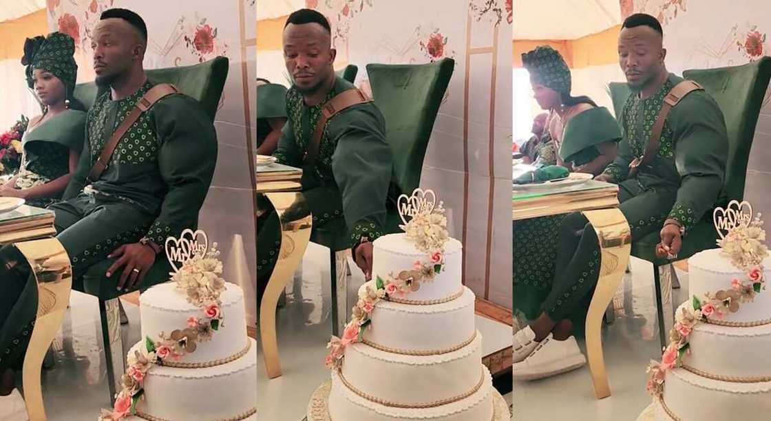 Photos of a bride attempting to eat his wedding cake. Photos of a bride attempting to eat his wedding cake.