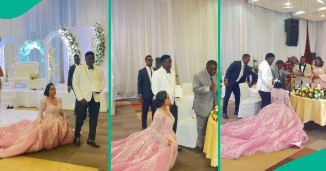 bride walks on knees during wedding