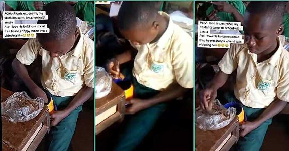 Nigerian boy eats Amala in class Nigerian boy eats Amala in class