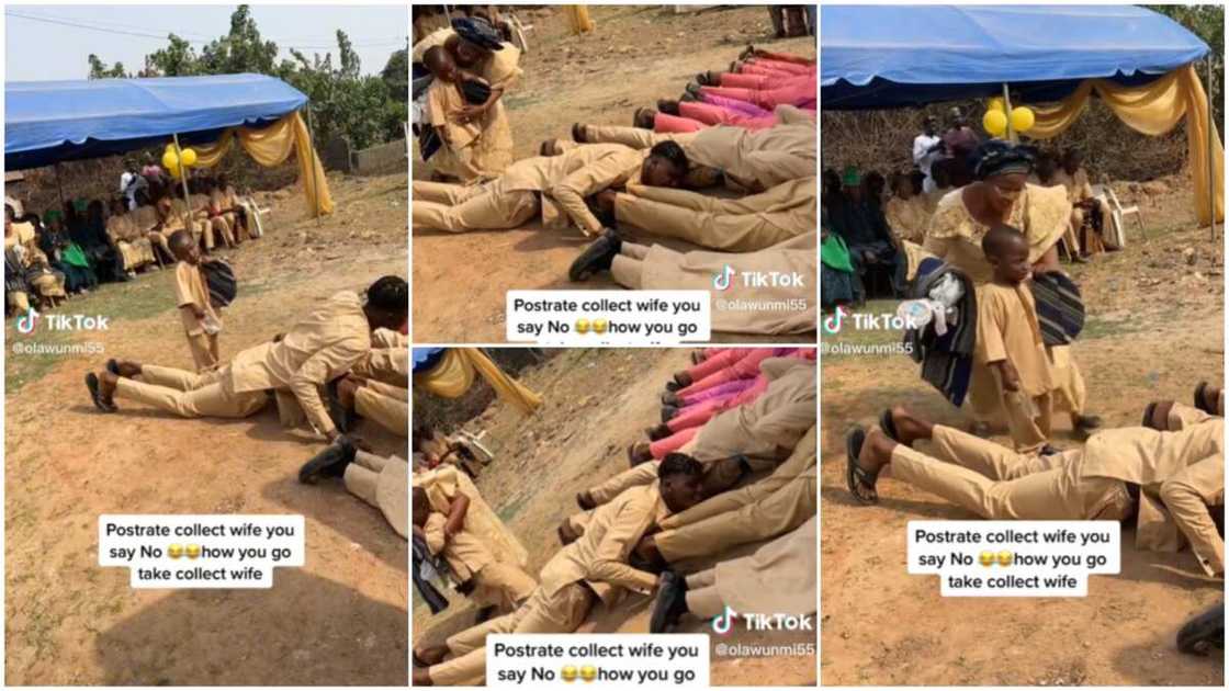 Yoruba traditional wedding/groomsmen prostrated.