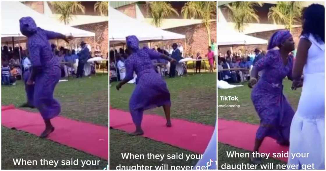 Woman dances at wedding, woman in wrapper