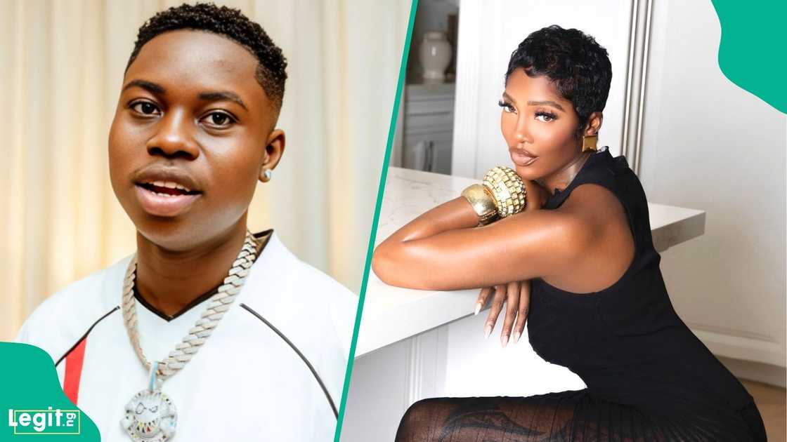 Nigerian streamer Peller and Afrobeats singer Tiwa Savage share a playful moment during a TikTok livestream