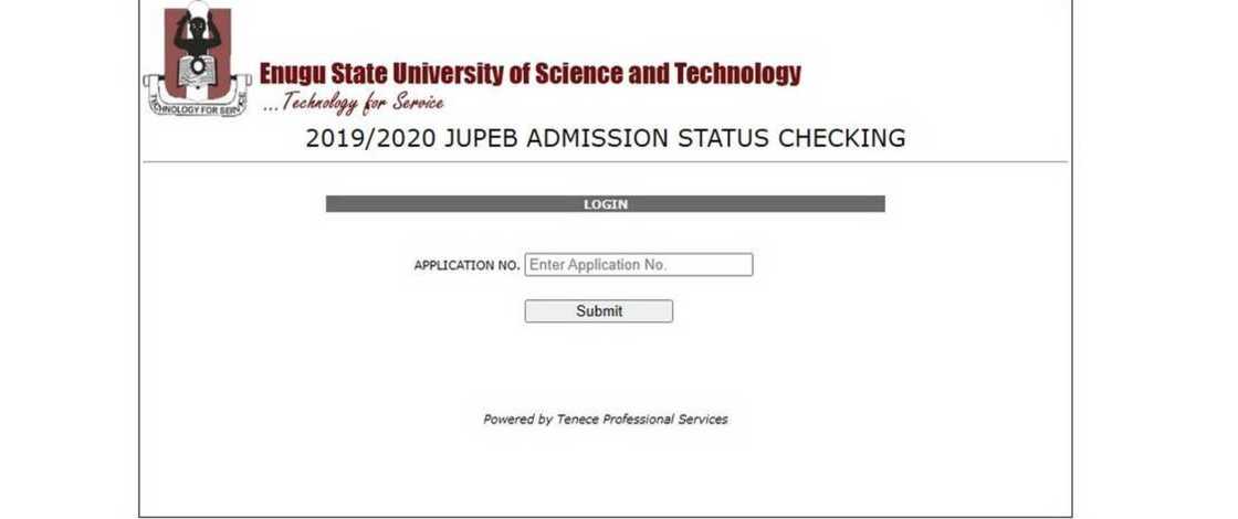 A screenshot of the ESUT admission status checking portal for JUPEB students