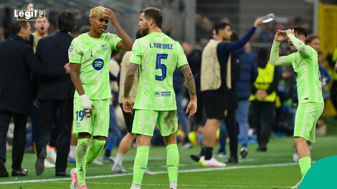 Lamine Yamal, Inigo Martinez, Barcelona, UEFA. Lamine Yamal, Inigo Martinez, Barcelona, UEFA.