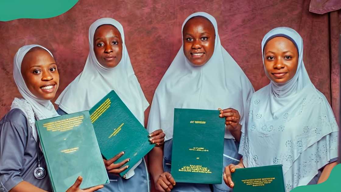 College of Health Technology Ningi students holding booklets. College of Health Technology Ningi students holding booklets.