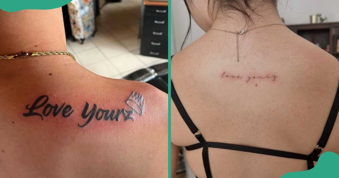 Love Yourz tattoos on the upper back Love Yourz tattoos on the upper back