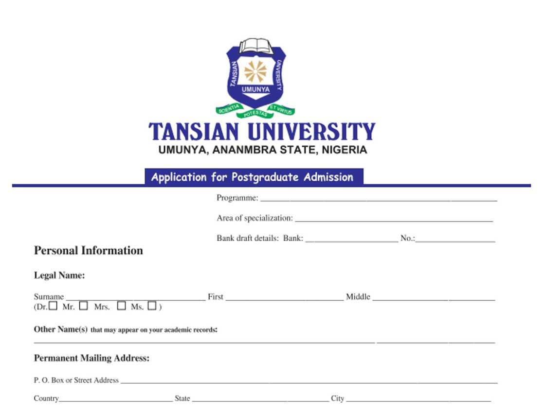 Tansian University application form. Tansian University application form.