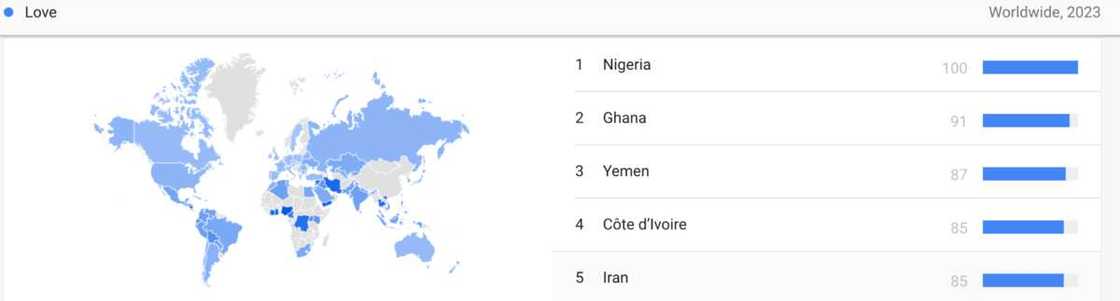 Valentine's Day: Google Trends shows Nigeria leading the way in search for love in 2023 Valentine's Day: Google Trends shows Nigeria leading the way in search for love in 2023