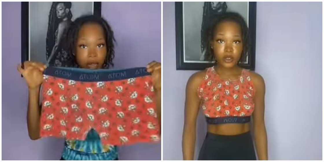 Photos of a lady wearing a pair of boxers / fashion hack /fashion DIY Photos of a lady wearing a pair of boxers / fashion hack /fashion DIY
