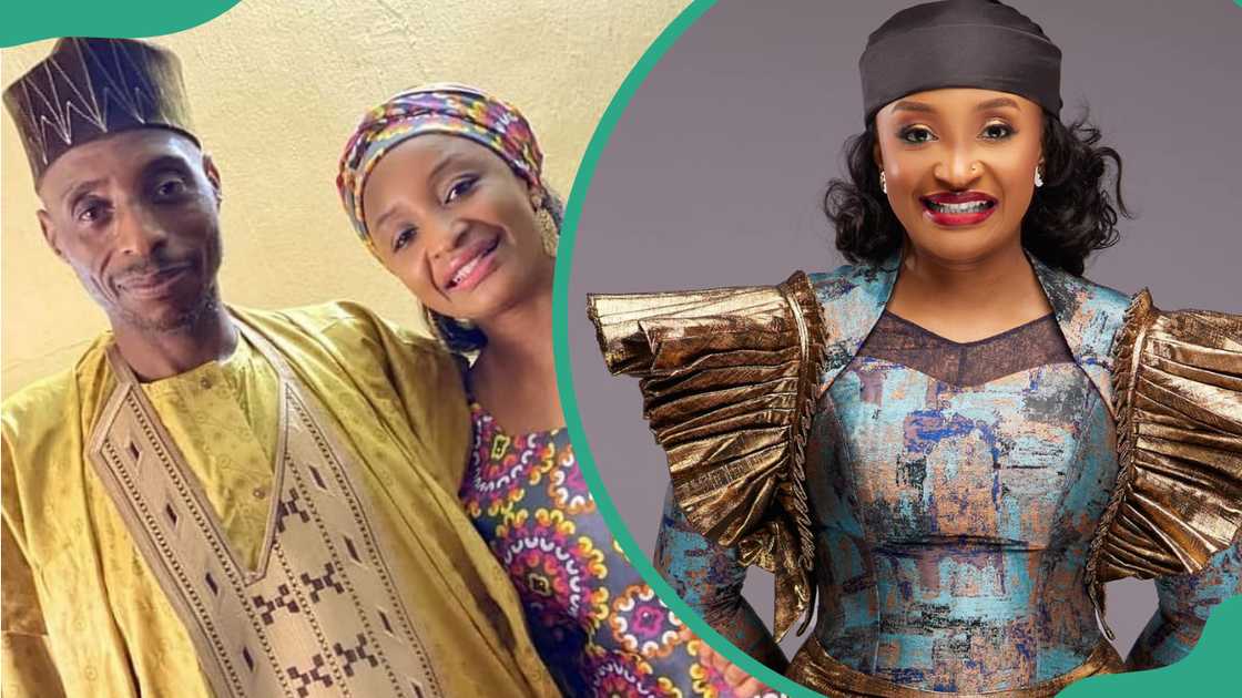 Rahama Sadau and her father (L). Rahama Sadau i a photoshoot (R).