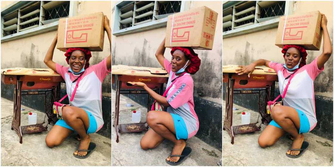 Nigerian lady excited after acquiring sewing machine, calls it new whip