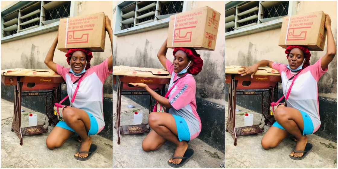Nigerian lady excited after acquiring sewing machine, calls it new whip Nigerian lady excited after acquiring sewing machine, calls it new whip