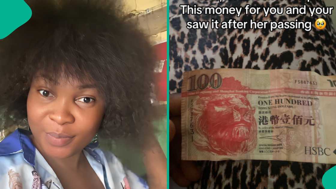 Reactions as lady displays the foreign banknotes she found in her late mum's waist bag