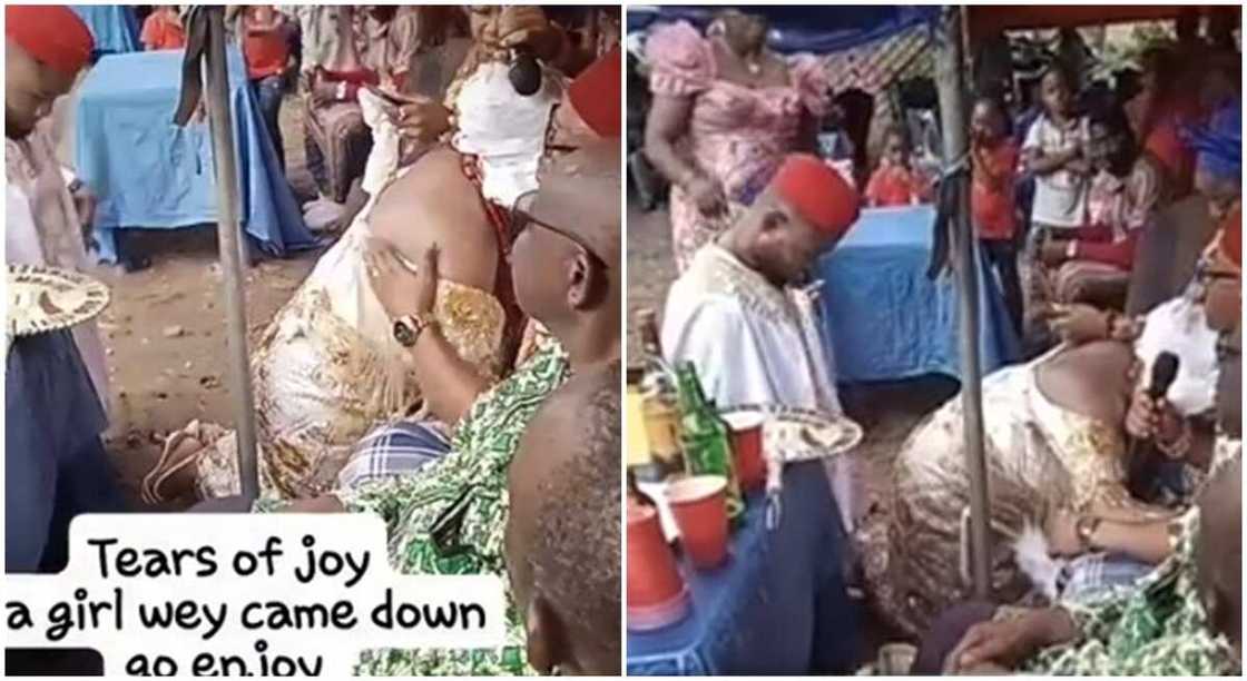 Pretty Nigerian bride kneeling down for wedding blessings. Pretty Nigerian bride kneeling down for wedding blessings.