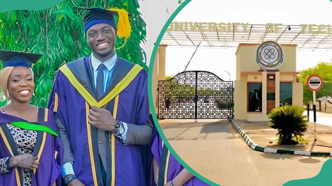 FUTMINNA graduands (L). A section of FUTMINNA gate (R) FUTMINNA graduands (L). A section of FUTMINNA gate (R)