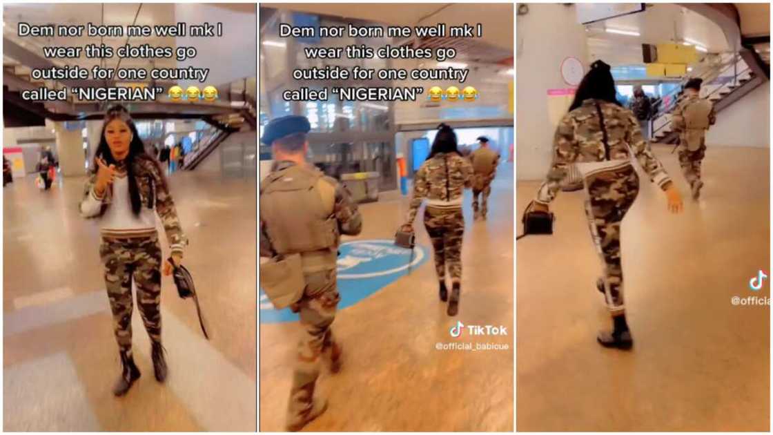Camo miliary colour/lady wore matching colour with soldiers. Camo miliary colour/lady wore matching colour with soldiers.