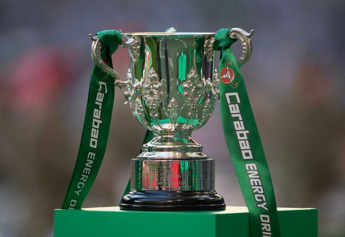 Carabao Cup displayed between Manchester United and Newcastle United's match in 2023 Carabao Cup displayed between Manchester United and Newcastle United's match in 2023