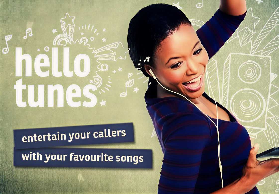 A promotional image of Airtel Hello Tunes featuring a woman wearing earphones