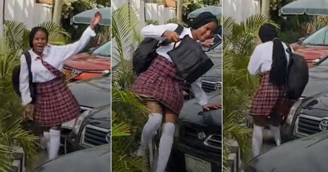 Pretty girl dances for elder sister, pick her from school