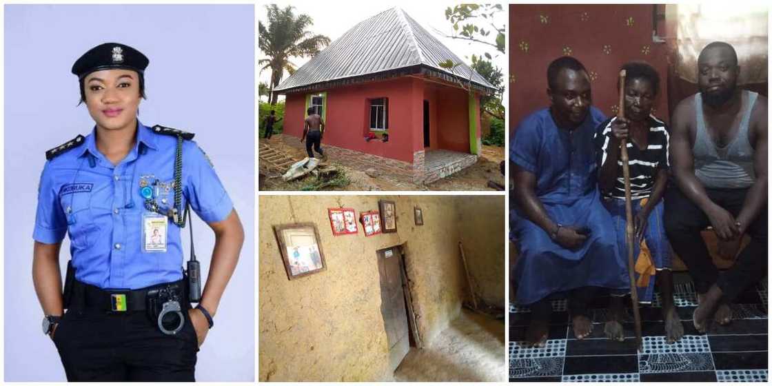 Joy as Nigerian policewoman changes life of poor widow who lived in mud house, builds her a bungalow in 3 weeks