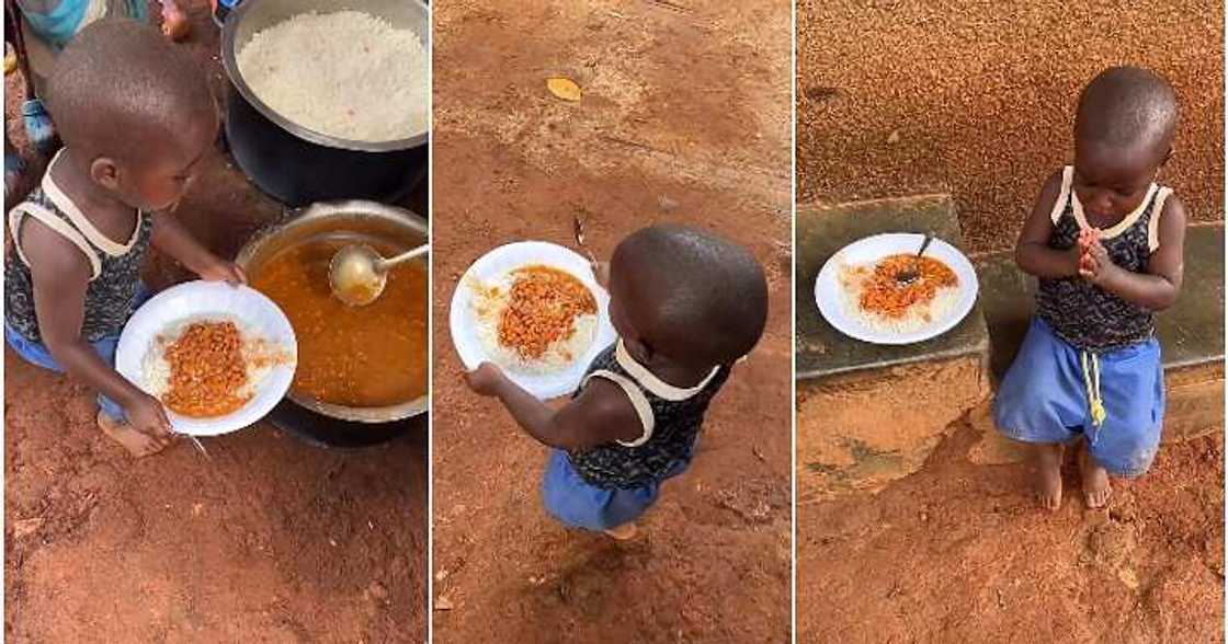 Little boy prays after getting food, orphan, orphanage home