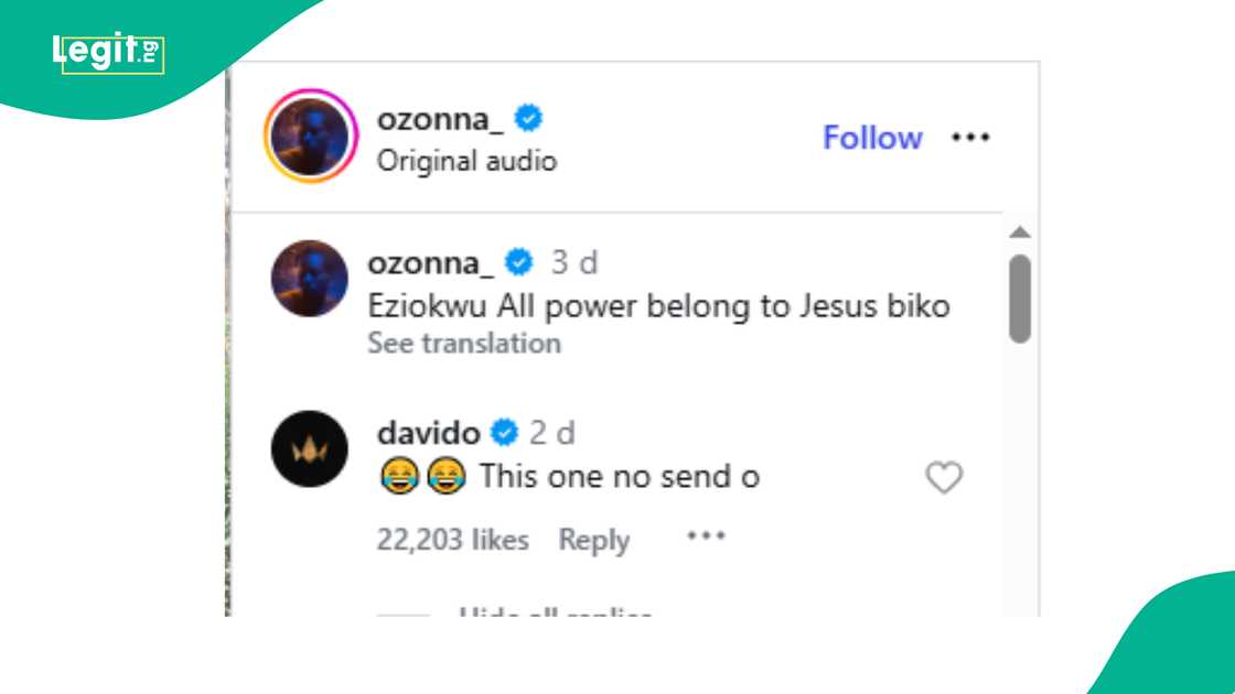 Davido's reaction to Ozonna's dance video leaves many talking. Davido's reaction to Ozonna's dance video leaves many talking.