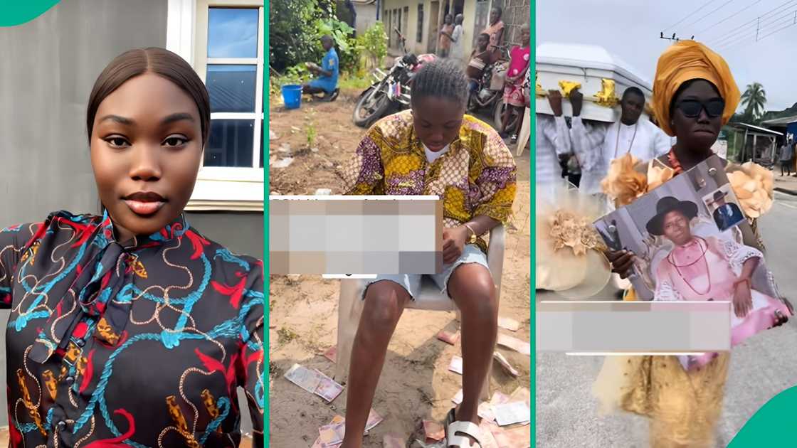 A lady who is the last child shows the traditional activity she performed at her father’s funeral