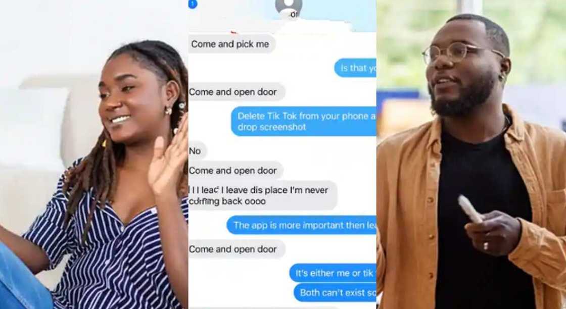 Photos of leaked chats as man dumps his woman over TikTok. Photos of leaked chats as man dumps his woman over TikTok.