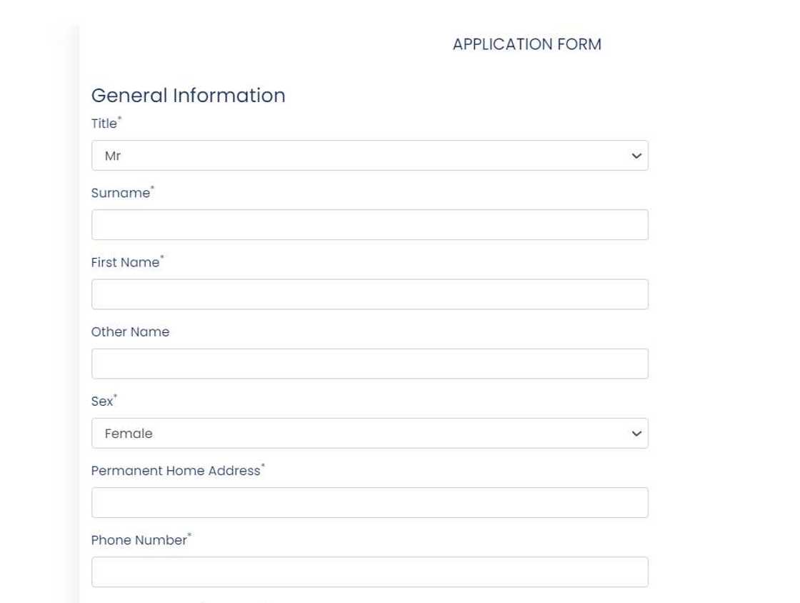 Screenshot of a section of Madonna University application form