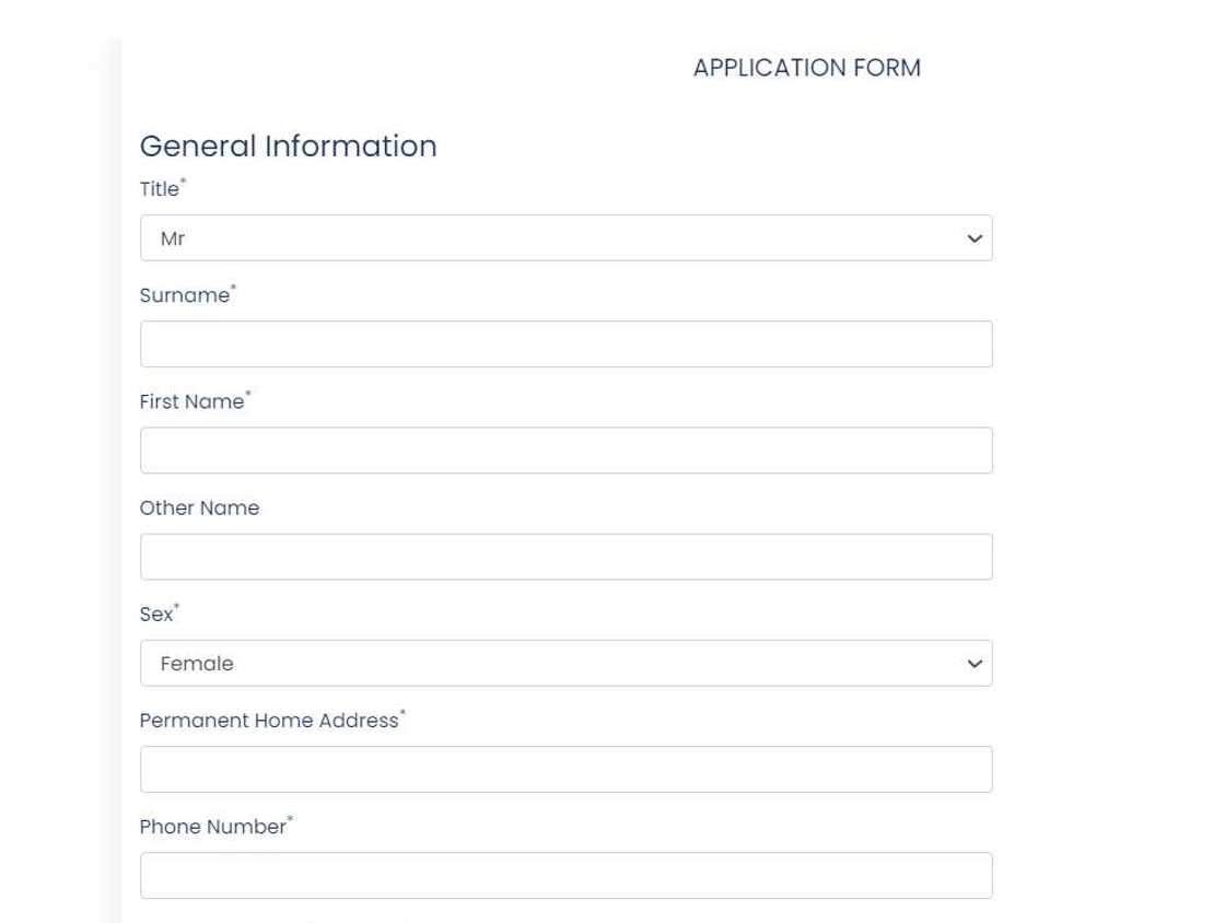 Screenshot of a section of Madonna University application form Screenshot of a section of Madonna University application form
