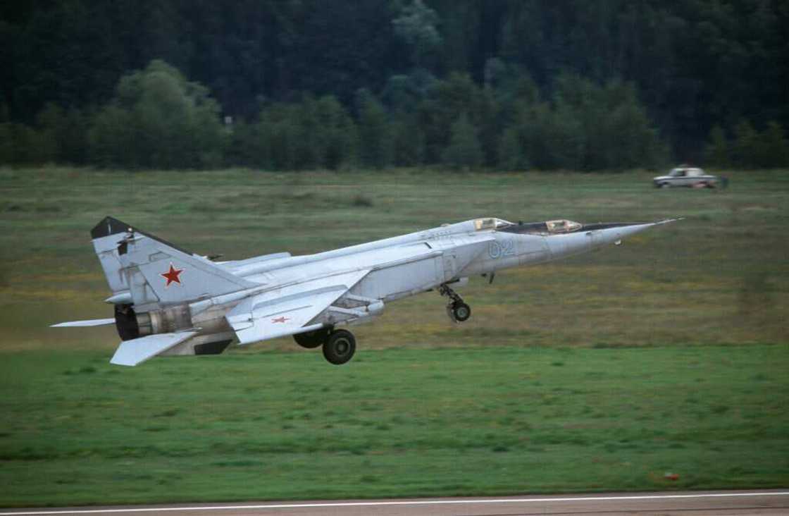 Russian Air Force Mikoyan MiG-25PU Foxbat is taking off