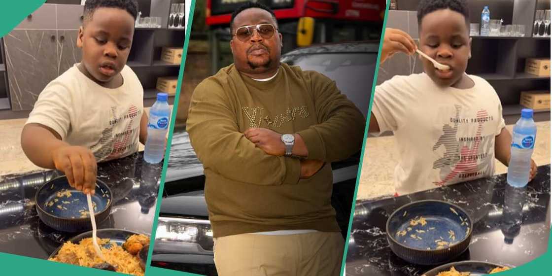 Cubana Chiefpriest's son eating his dad's food causes stir. Cubana Chiefpriest's son eating his dad's food causes stir.