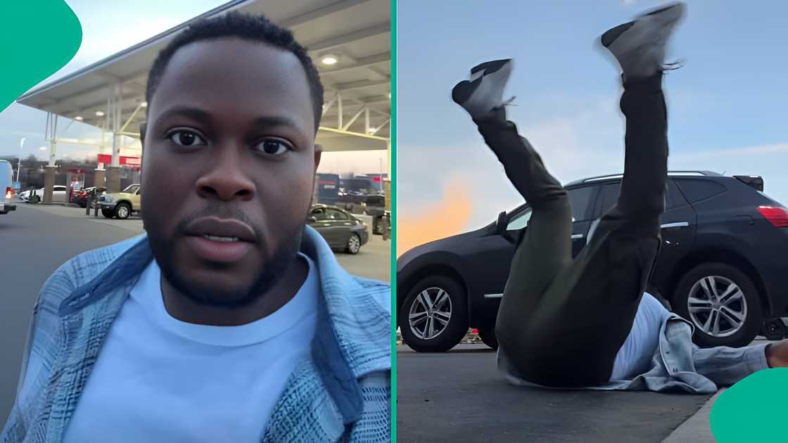 Young man in United States reacts hilariously to new gas price at filling station