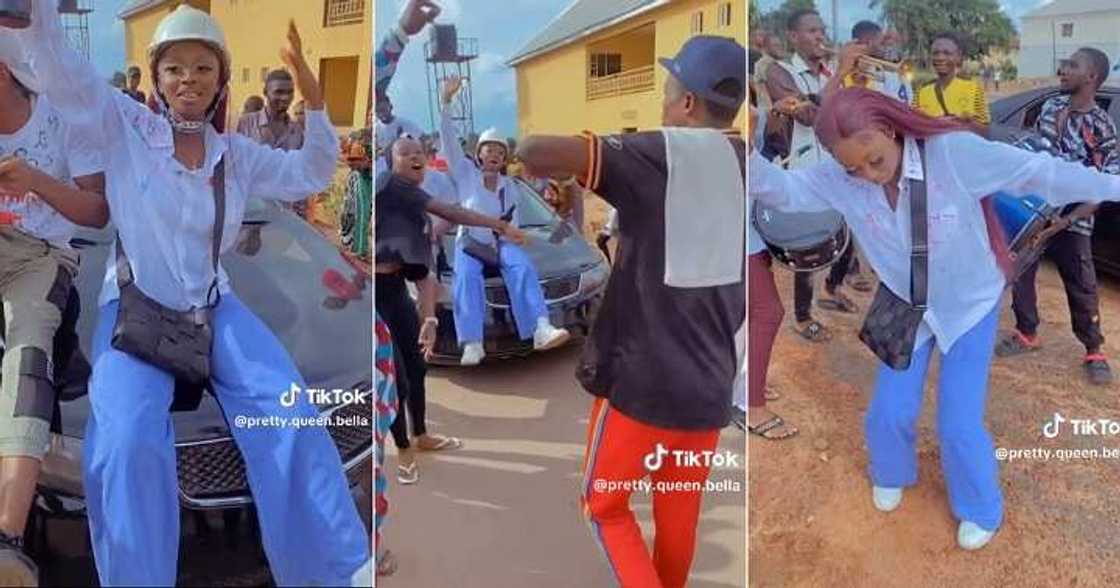 Engineering students celebrate only female in department Engineering students celebrate only female in department