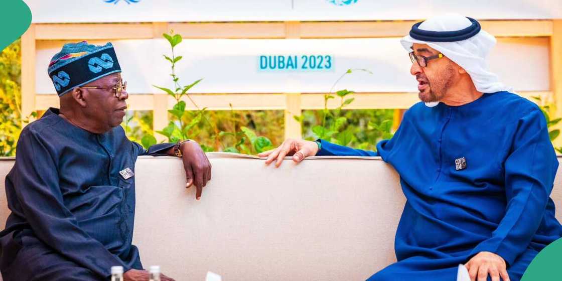 Bola Tinubu, President of the UAE, Sheikh Mohammed bin Zayed Al Nahyan, Dubai, COP28 Summit Bola Tinubu, President of the UAE, Sheikh Mohammed bin Zayed Al Nahyan, Dubai, COP28 Summit