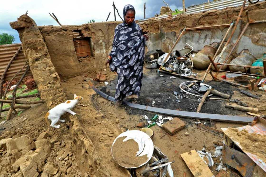 The wreckage of a destroyed home after clashes in August in Sudan's Blue Nile state The wreckage of a destroyed home after clashes in August in Sudan's Blue Nile state