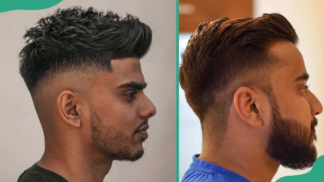 Textured quiff (L). Sweep-back quiff (R).