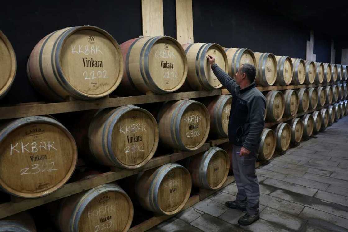 Wine matures in barrels at the Vinkara winery in Kalecik, central Turkey Wine matures in barrels at the Vinkara winery in Kalecik, central Turkey