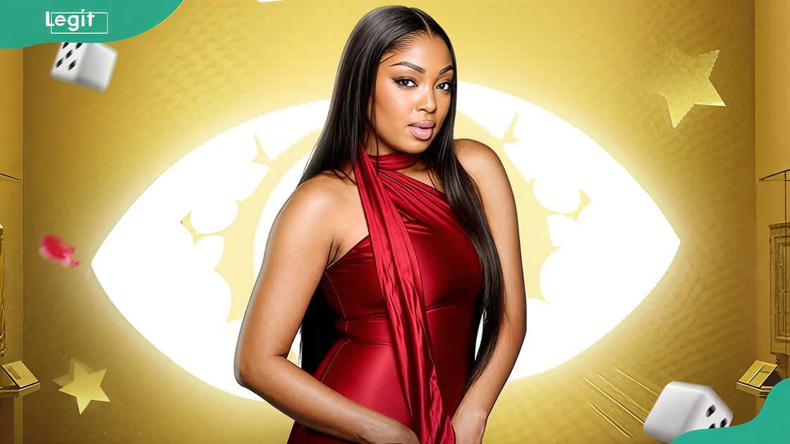 Ayomide Iwasokun in a ruby-red halter dress