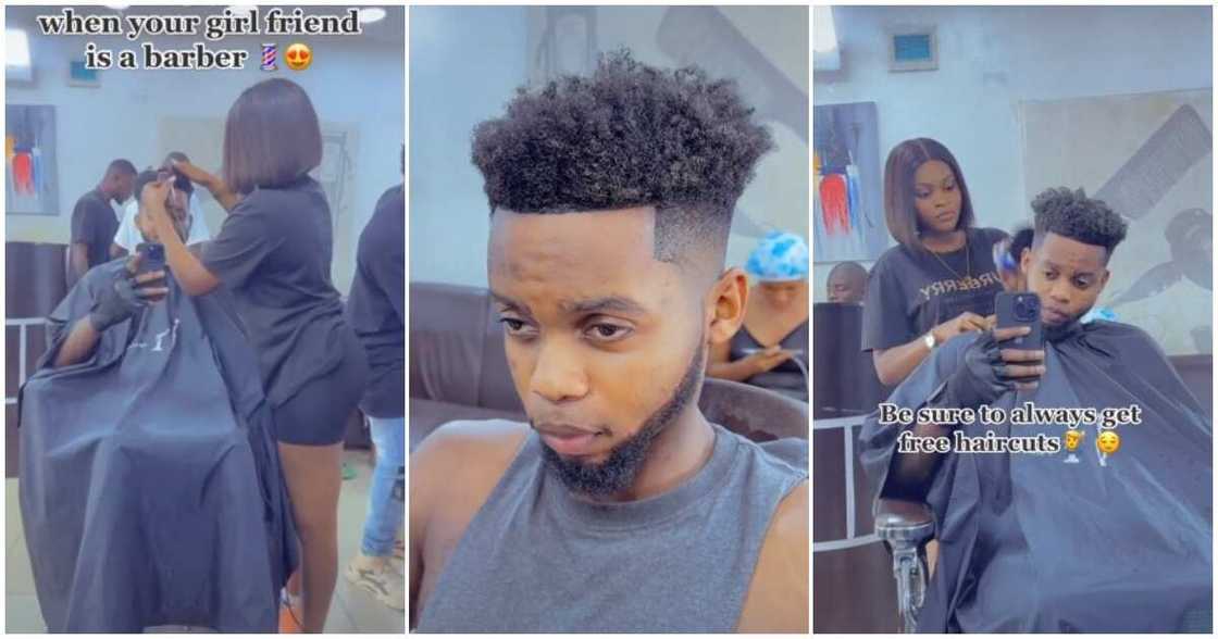 Fine haircut, female barber, female barber gives free haircut Fine haircut, female barber, female barber gives free haircut