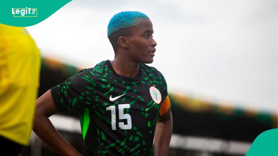 Rasheedat Ajibade, Super Falcons, Cameroon, MKO Abiola Stadium, Abeokuta, Nigeria. Rasheedat Ajibade, Super Falcons, Cameroon, MKO Abiola Stadium, Abeokuta, Nigeria.
