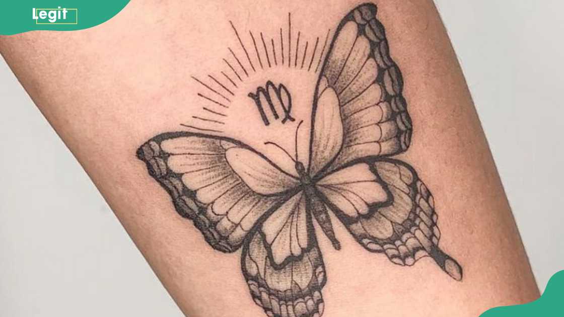 Virgo sign and butterfly tattoo