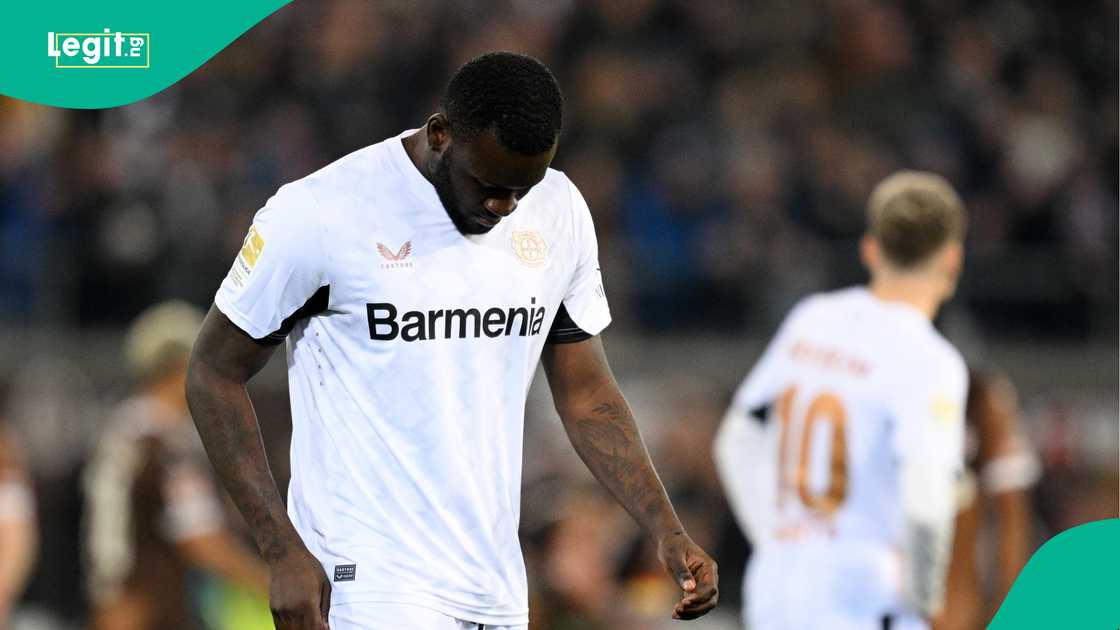 Victor Boniface, Bayer Leverkusen, St Pauli, Millerntor, Hamburg, Germany, Bundesliga. Victor Boniface, Bayer Leverkusen, St Pauli, Millerntor, Hamburg, Germany, Bundesliga.