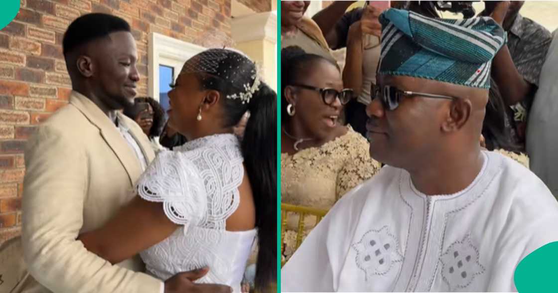 Shy bride refuses to kiss husband as her father looks at them Shy bride refuses to kiss husband as her father looks at them