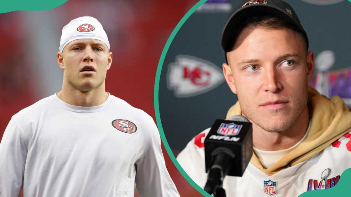 Christian McCaffrey at Levi's Stadium in Santa Clara, California (L). Christian at Hilton Lake Las Vegas Resort and Spa in Nevada (R).