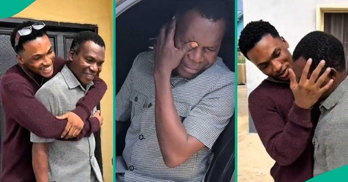 Nigerian father sheds tears as his son gifts him a car on his birthday. Nigerian father sheds tears as his son gifts him a car on his birthday.