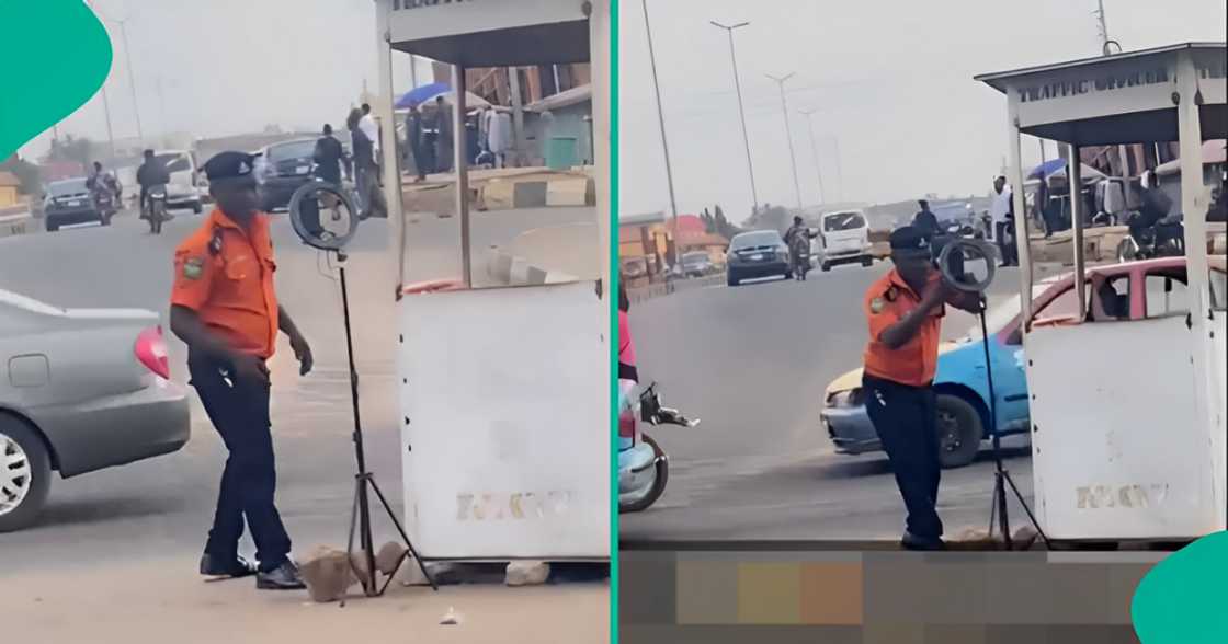 Video of a traffic officer who was setting up a ringlight and shooting content on duty trends online. Video of a traffic officer who was setting up a ringlight and shooting content on duty trends online.